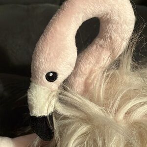 Pier 1 Imports Plush Florence Flamingo 8" Sitting with Fluffy Long Hair